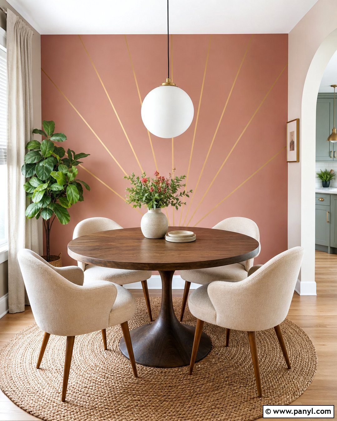 Sunburst Gold Stripe Dining Nook Wall - 35 gold stripe wall ideas