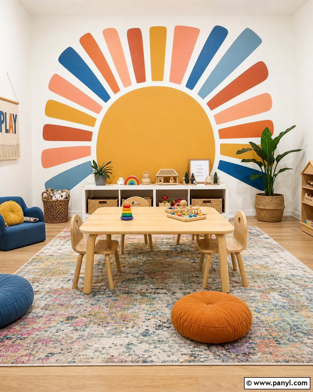 Sunburst Oval Accent Wall Playroom - 20 Painted Oval Accent Wall Ideas