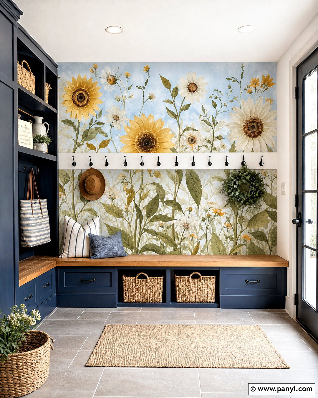 Sunflower Floral Wall Mural Mudroom - 20 floral wall mural ideas