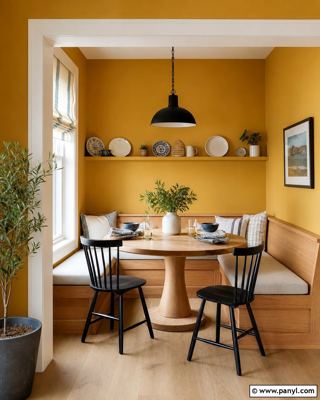 Sunflower Gold Breakfast Nook - 25 Gold Wall Color Ideas