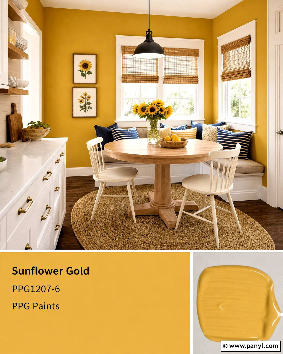 Sunflower Gold Paint for Breakfast Nook Walls - 20 gold paint colors for walls
