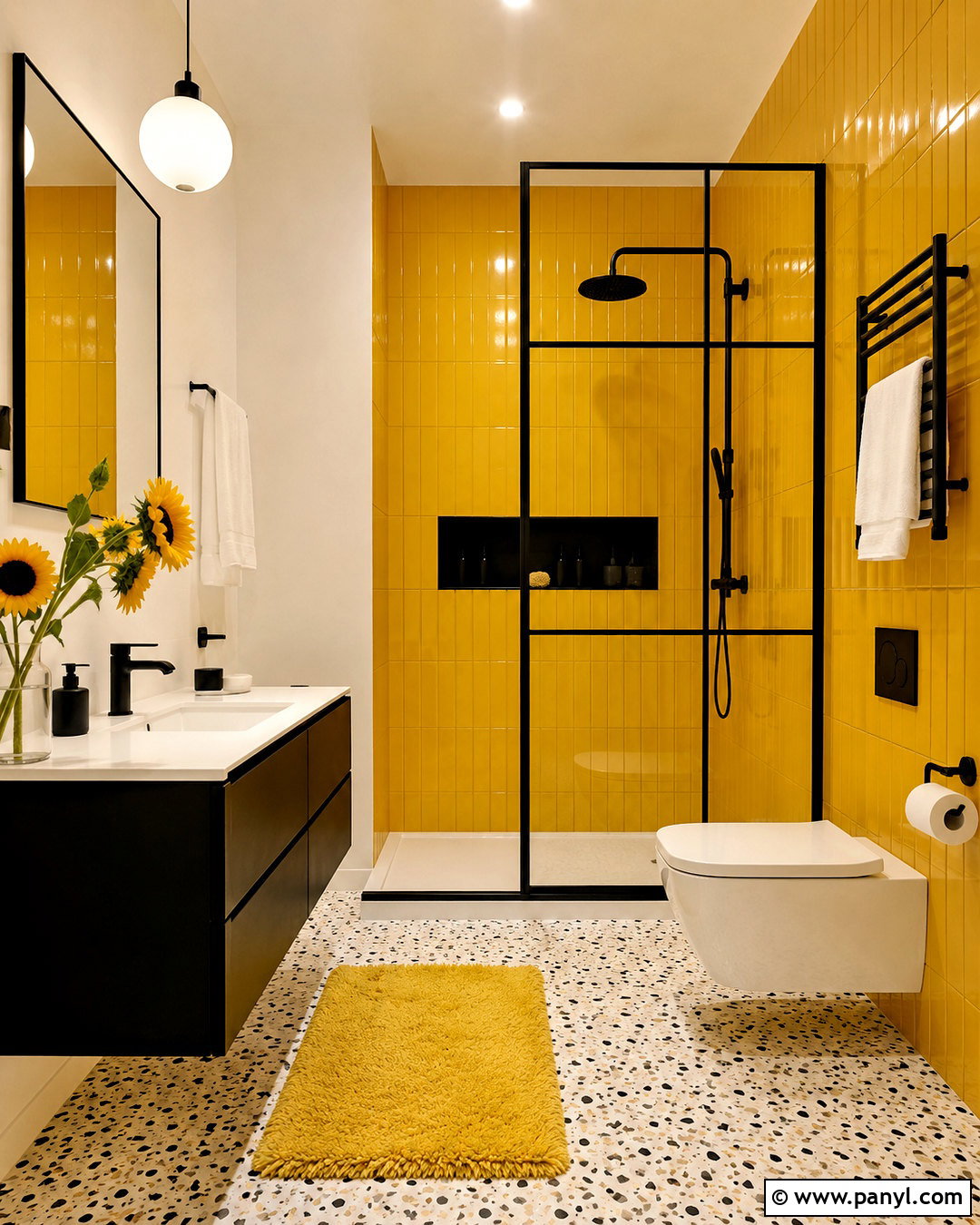 Sunflower Yellow And Black Bathroom - 20 Yellow Bathroom Colors