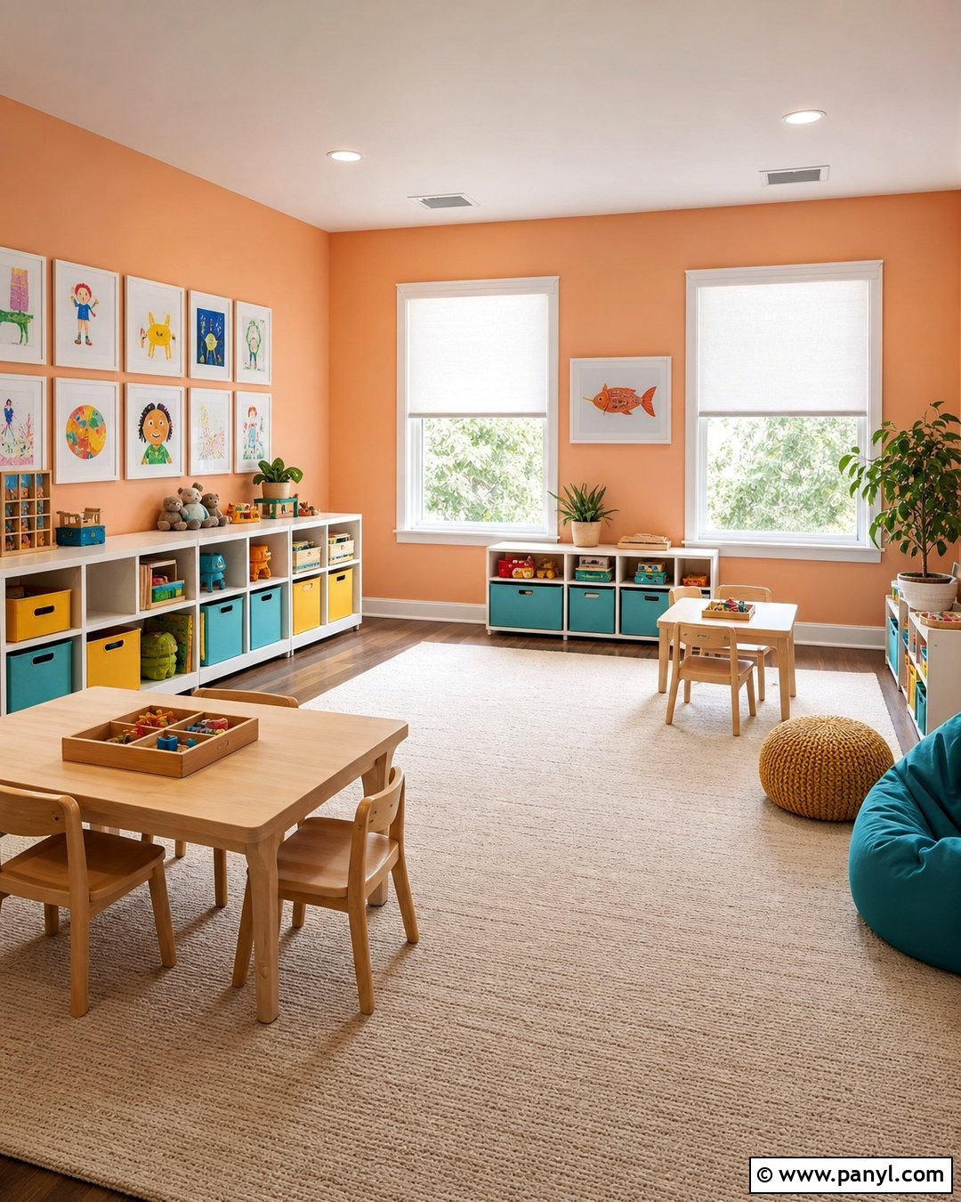 Sunny Peach Satin Playroom Walls - 30 satin paint on walls