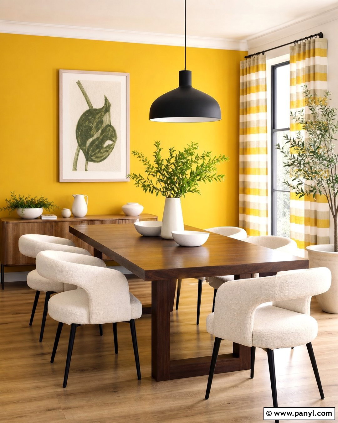 Sunny Yellow Dining Room Accent Wall - 20 Bright Color Accent Wall Inspiration Ideas