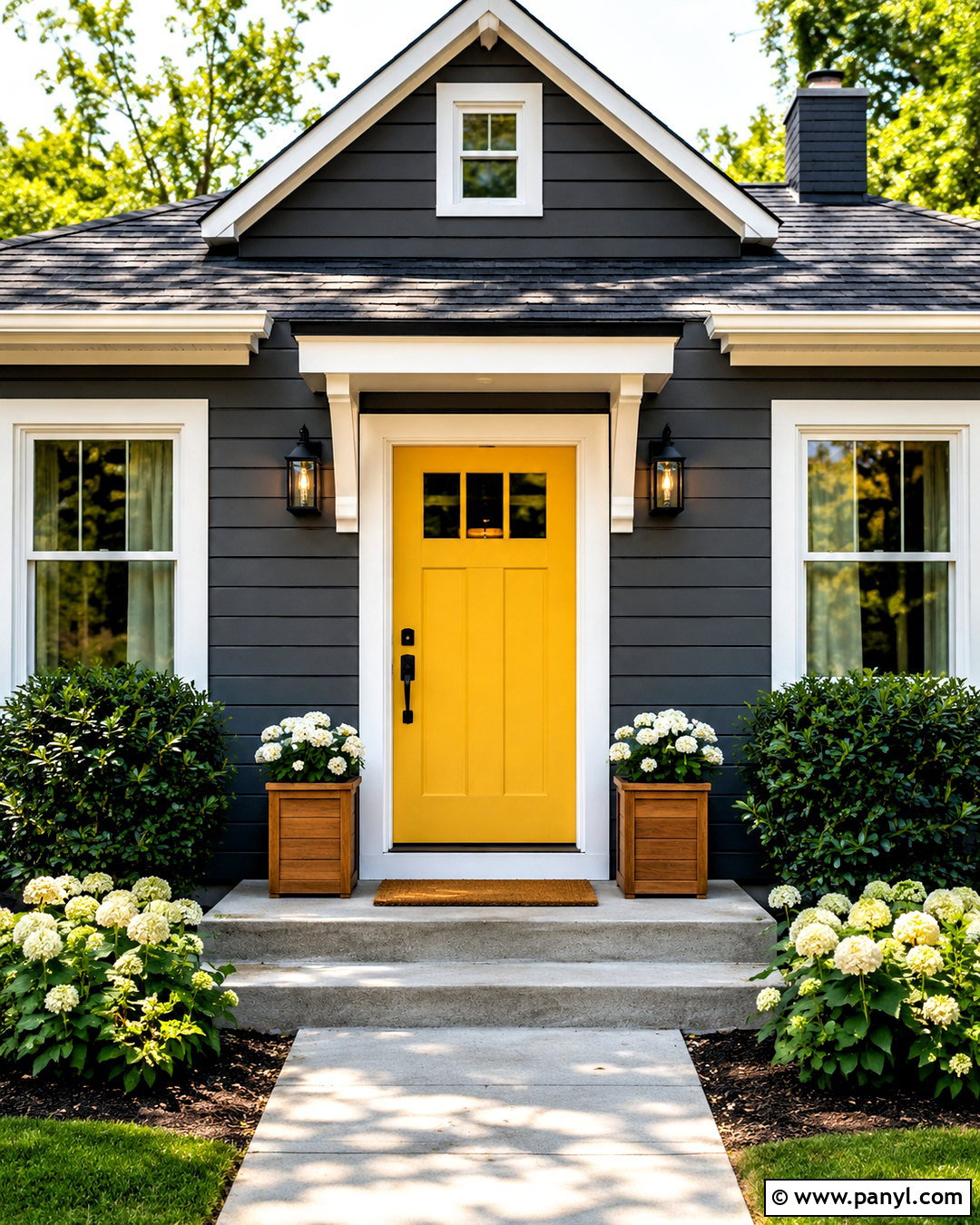 Sunny Yellow Front Door - 20 door colors for gray house ideas
