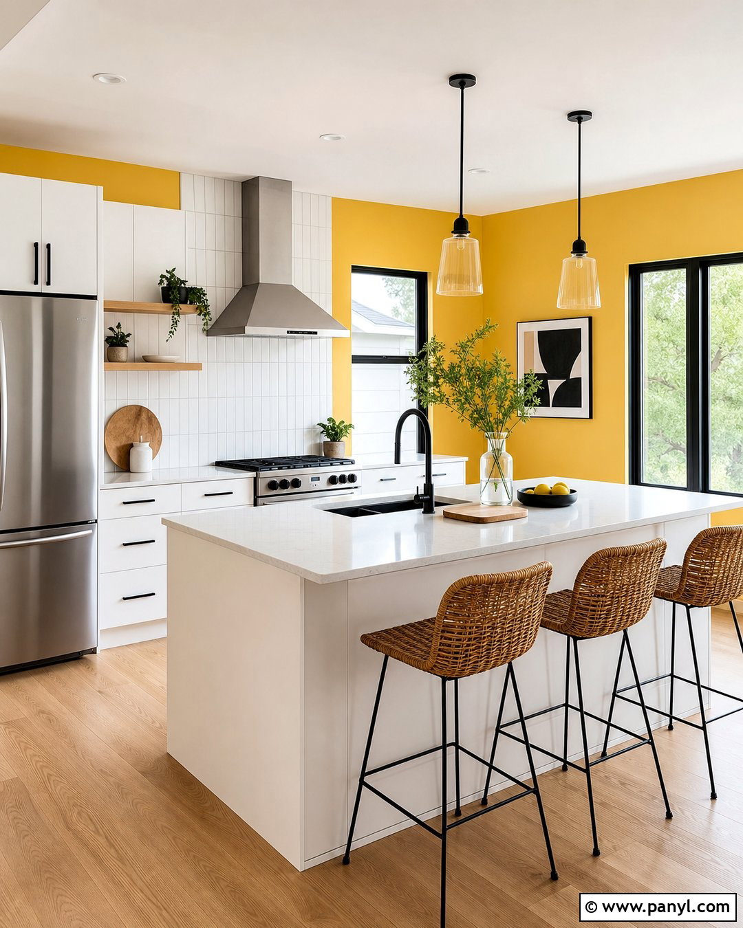 Sunny Yellow Kitchen Walls With Black Accents - 30 Kitchen Yellow Walls
