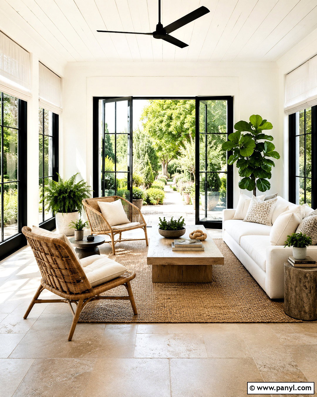 Sunroom With Black Patio Doors - 35 White Walls Black Doors