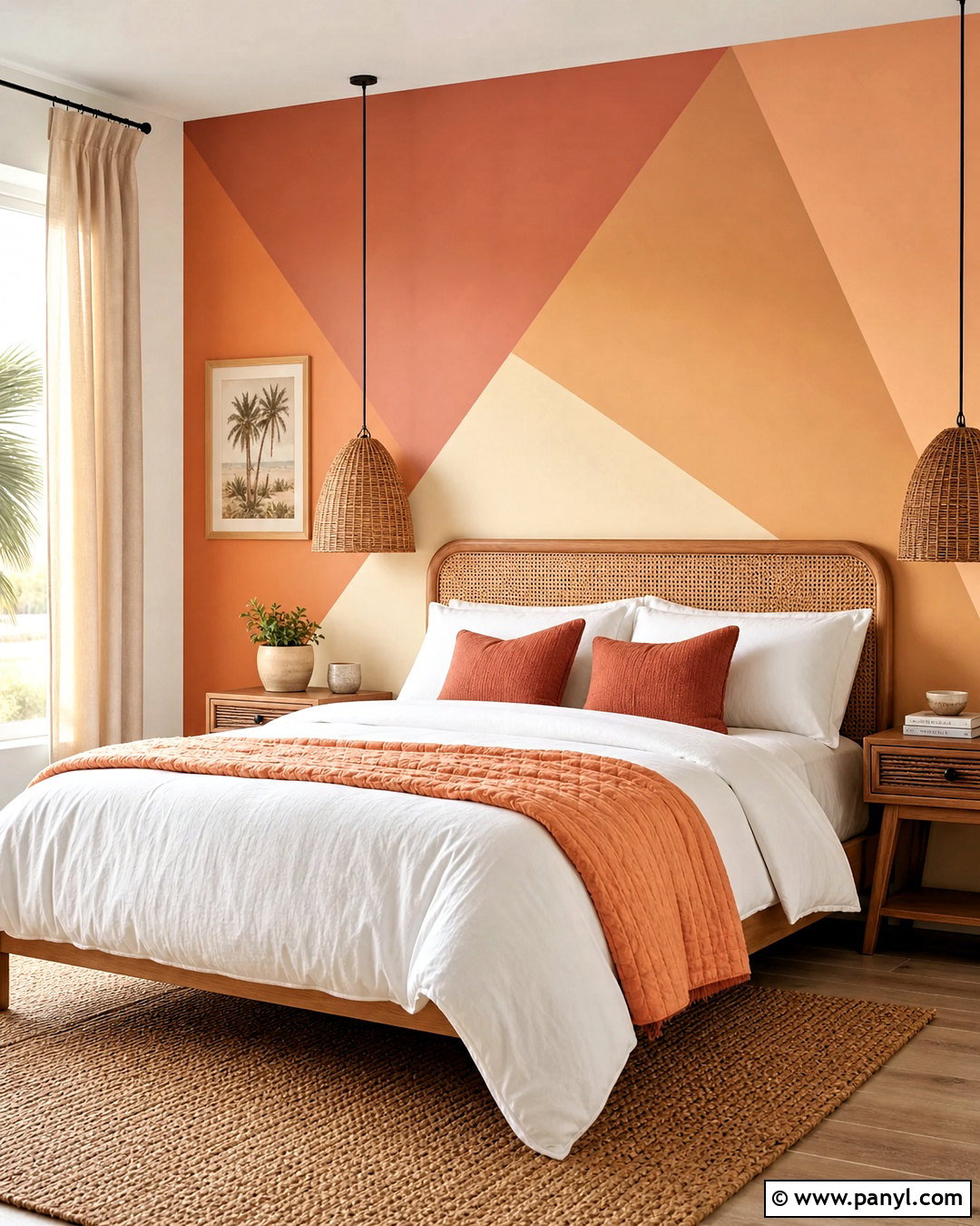 Sunset Triangle Wall Guest Bedroom - 20 triangle painted wall ideas