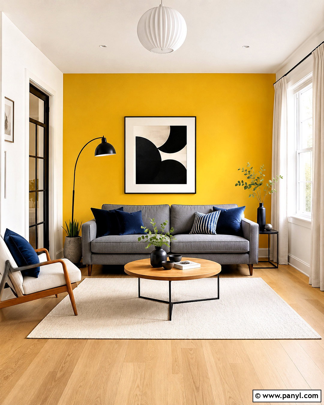 Sunshine Yellow Feature Wall Living Room - 35 yellow feature wall ideas