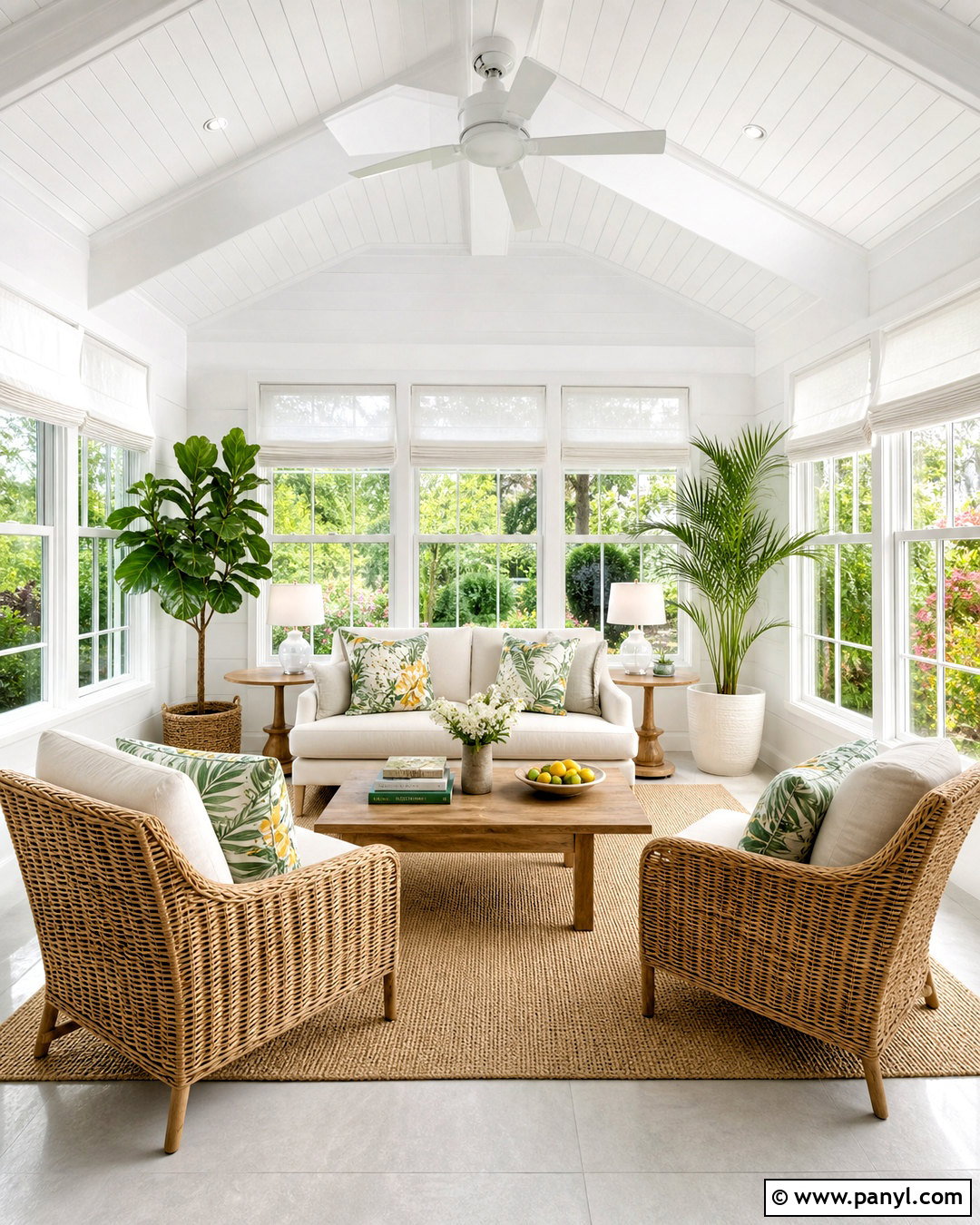 Super White Sunroom With Woven Furniture - 20 super white background ideas