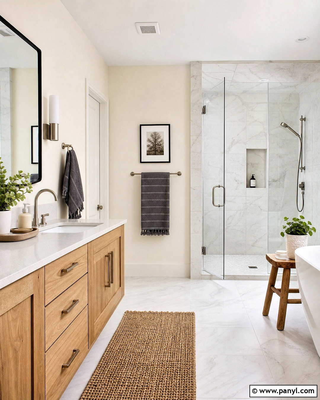 Swiss Coffee Bathroom With Bright White Trim - 20 swiss coffee walls with white trim ideas