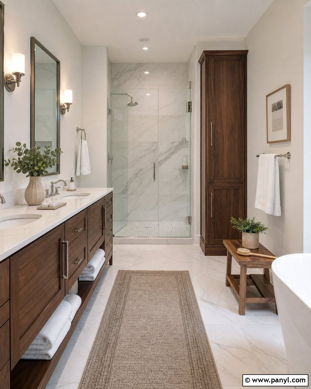 Swiss Coffee Bathroom With Marble - 35 bm swiss coffee walls