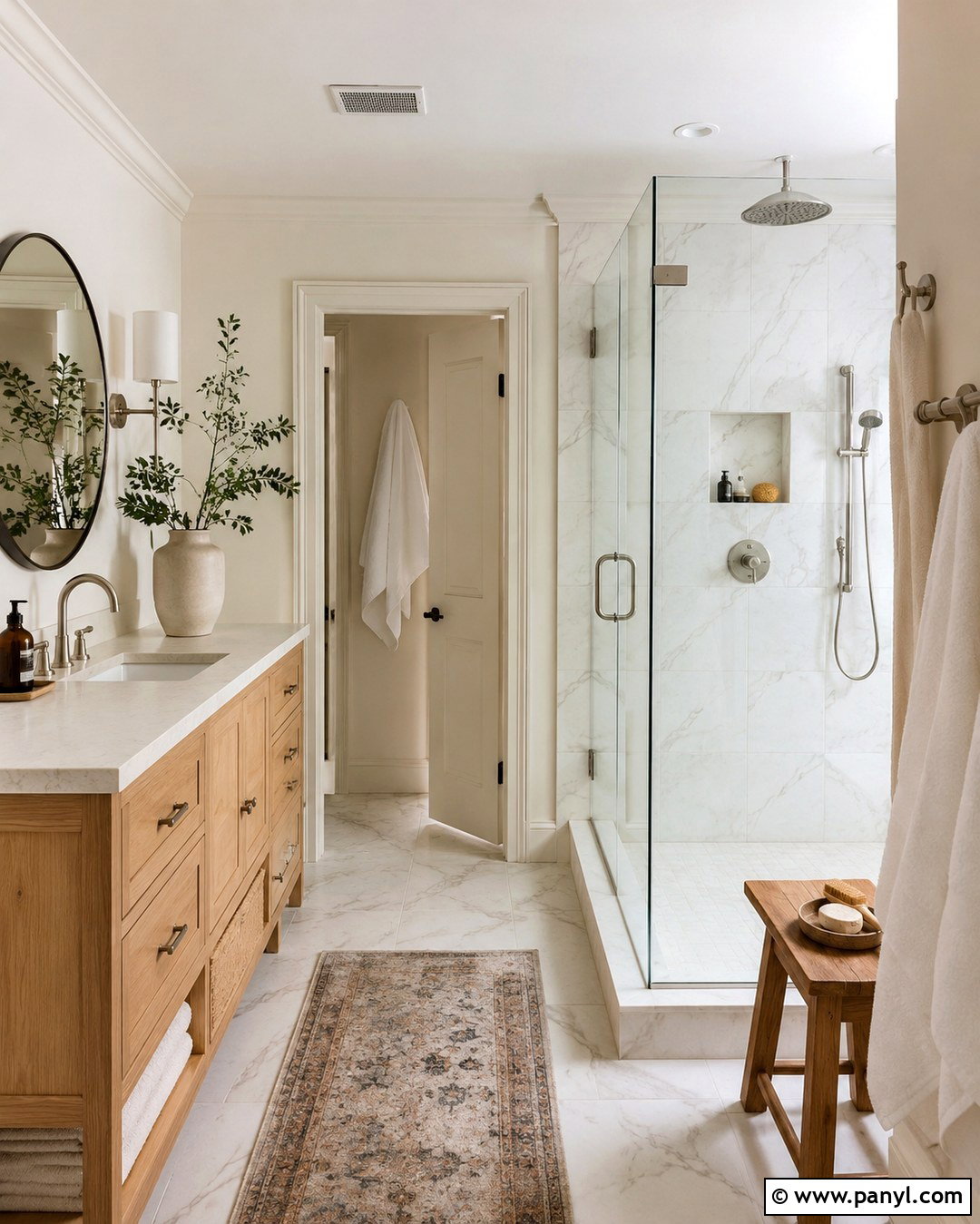 Swiss Coffee Bathroom With Marble Tile - 20 Swiss Coffee Interior Walls