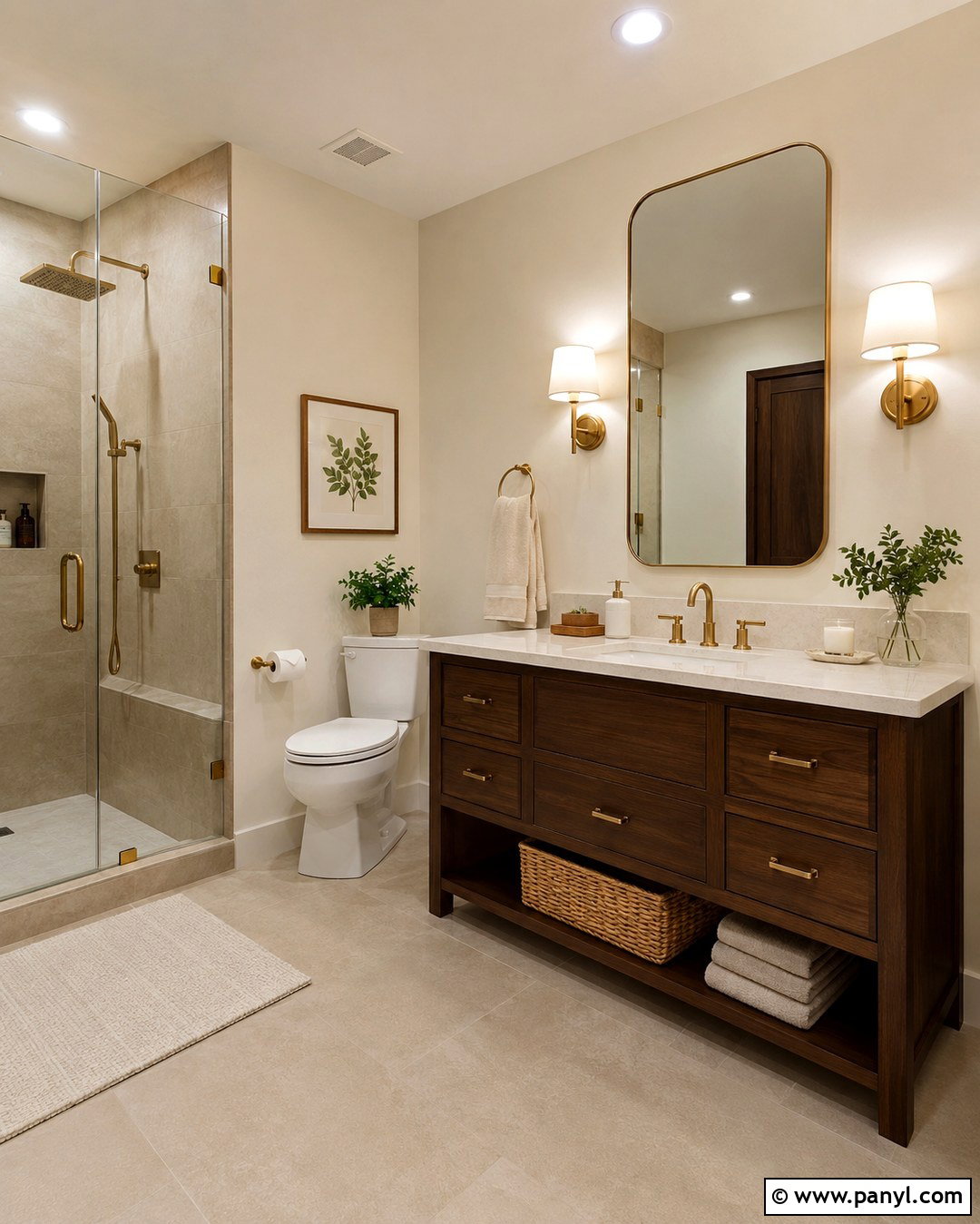 Swiss Coffee Bathroom With Walnut Vanity - 20 Swiss Coffee Interior Walls