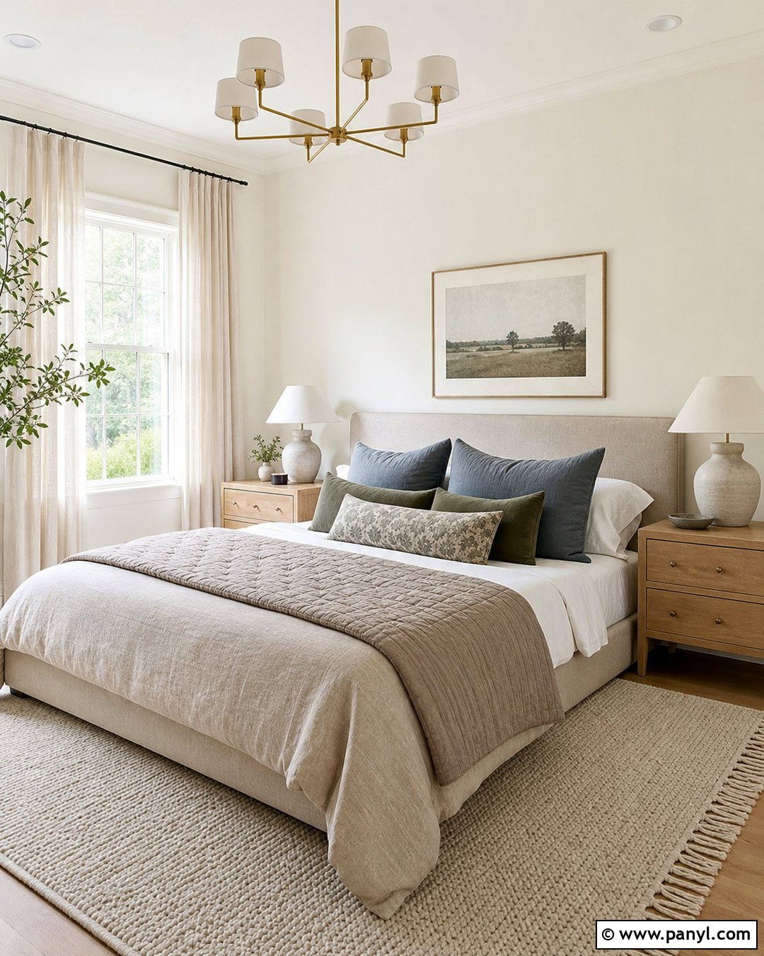Swiss Coffee Bedroom With Linen Bedding - 35 bm swiss coffee walls