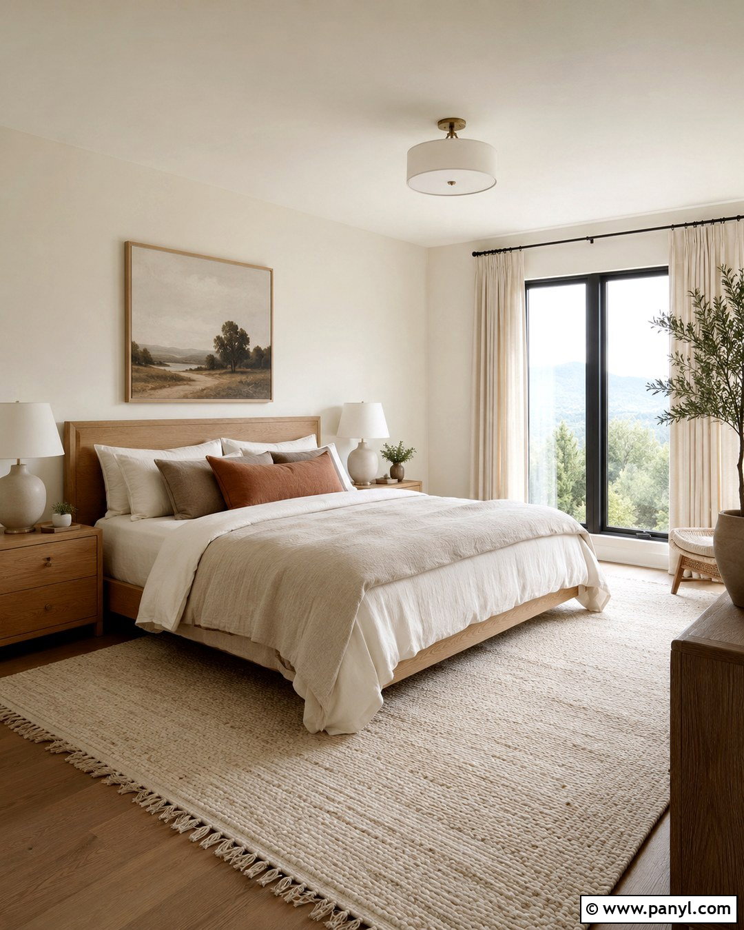 Swiss Coffee Bedroom With Linen Bedding - 20 Swiss Coffee Wall Paint Ideas