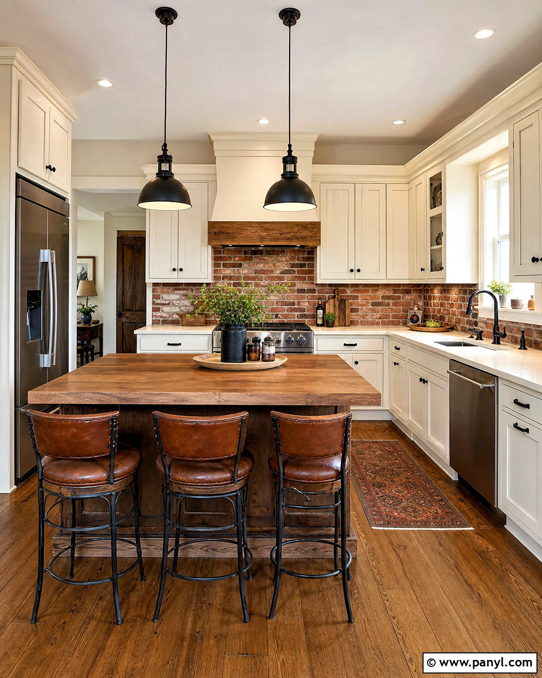 Swiss Coffee Cabinets With Brick Backsplash - 20 swiss coffee cabinets