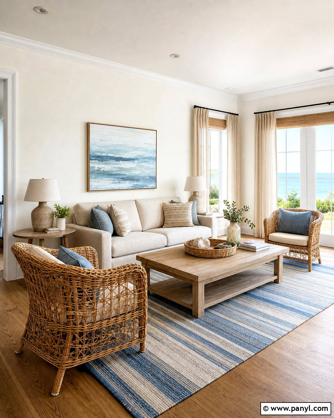 Swiss Coffee Coastal Living Room With White Trim - 20 swiss coffee walls with white trim ideas