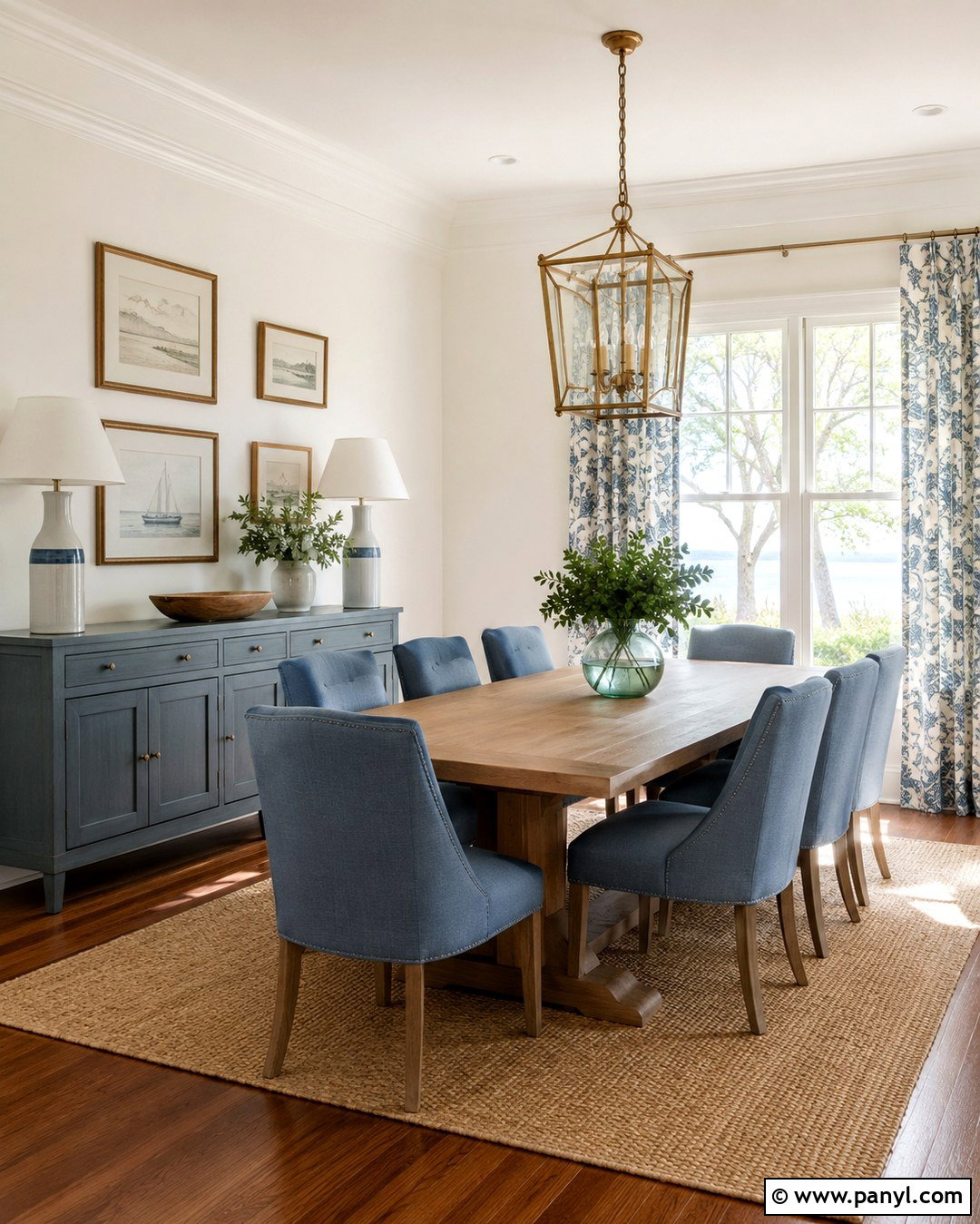 Swiss Coffee Dining Room With Blue Accents - 20 Swiss Coffee Wall Paint Ideas