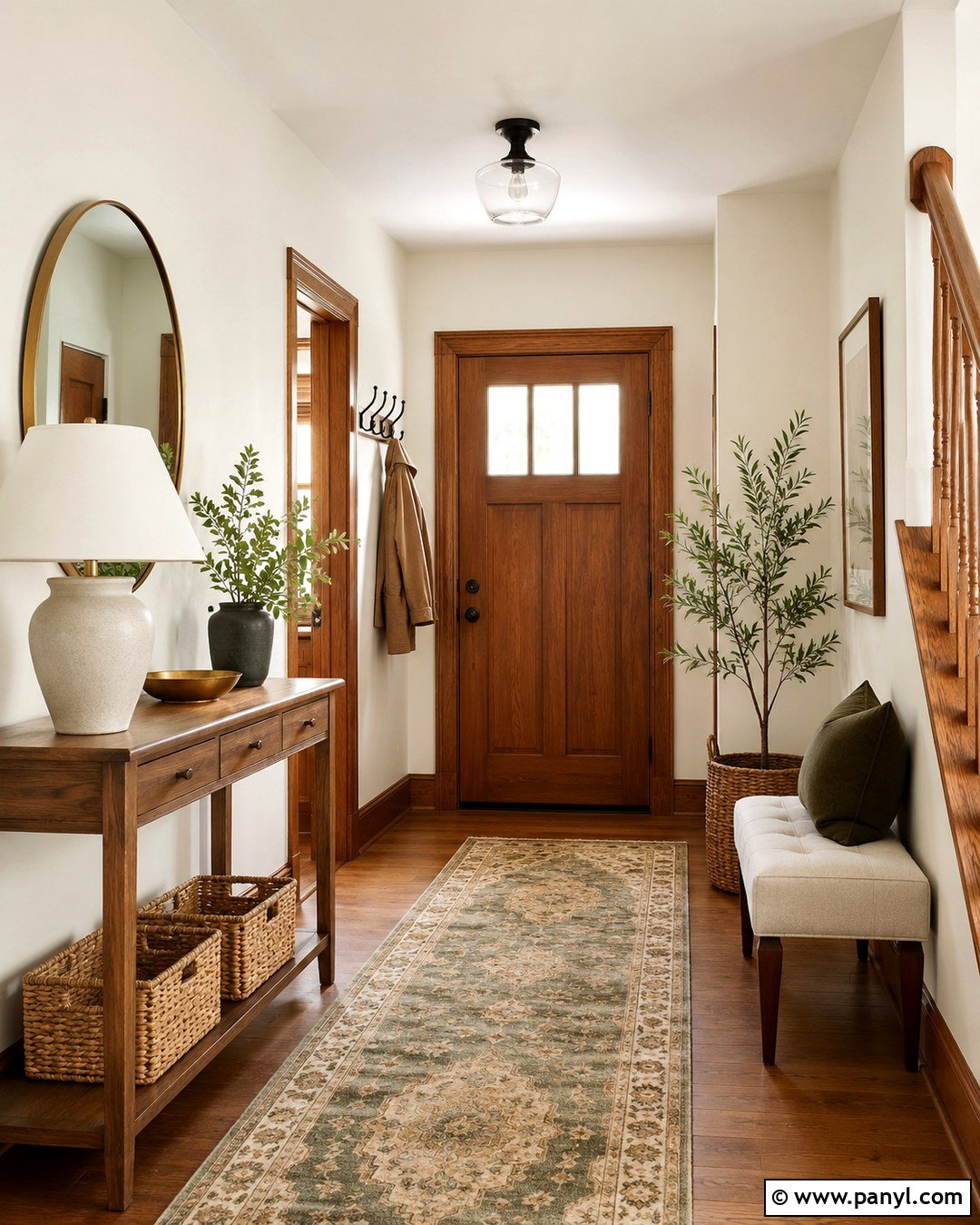 Swiss Coffee Entryway With Wood Trim - 20 Swiss Coffee Wall Paint Ideas