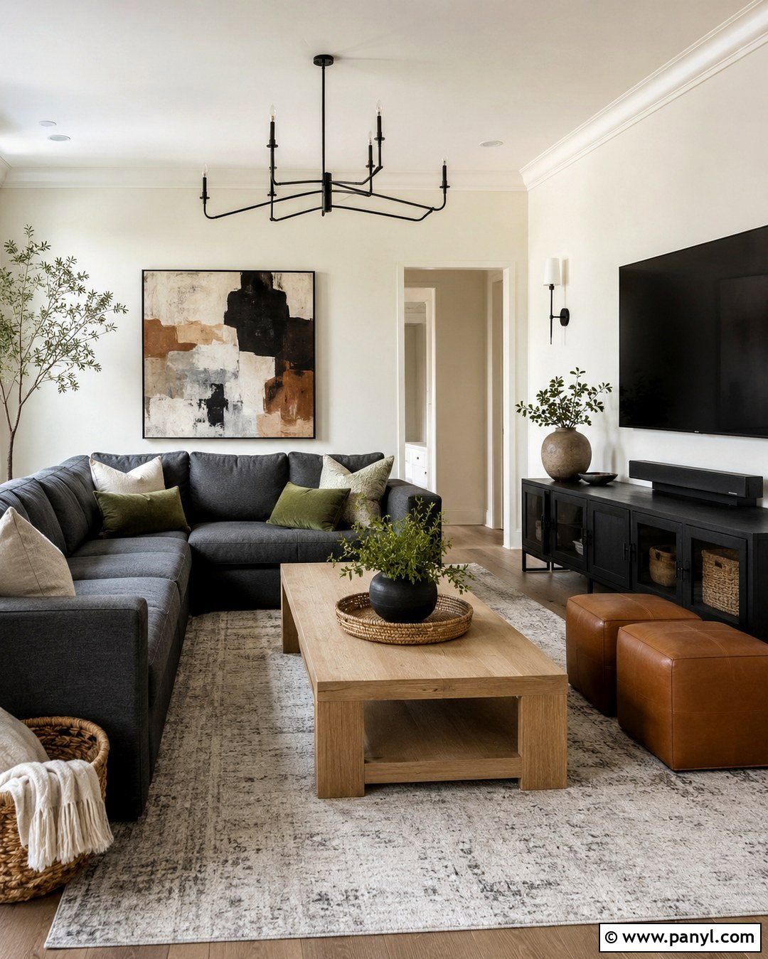 Swiss Coffee Family Room Walls With Black Accents - 20 Swiss Coffee On Walls