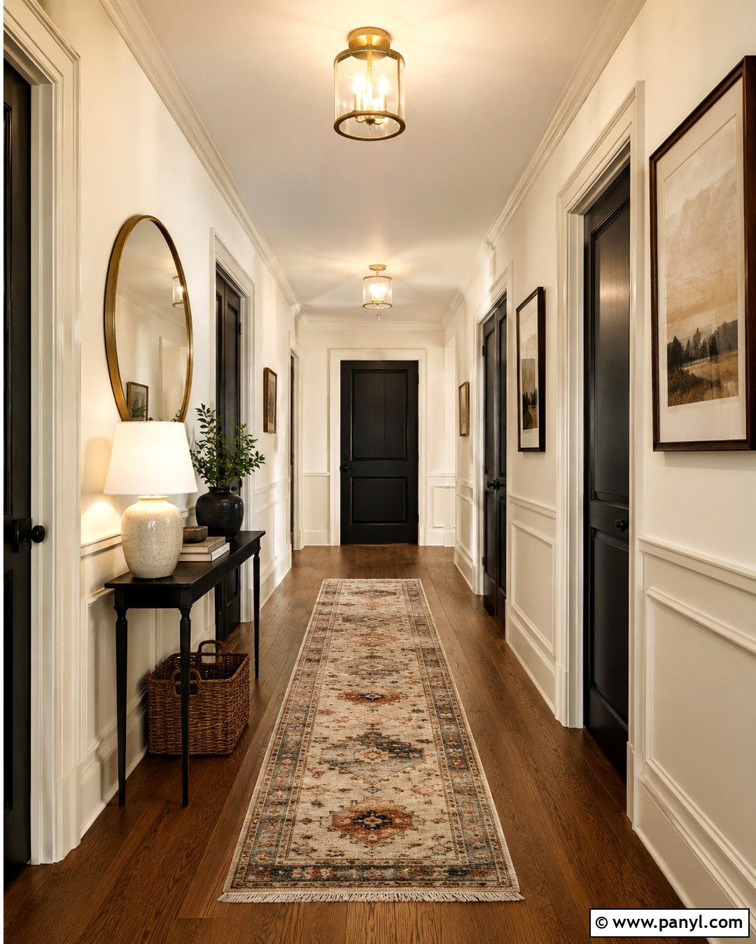Swiss Coffee Hallway With Black Doors - 20 Swiss Coffee Interior Walls