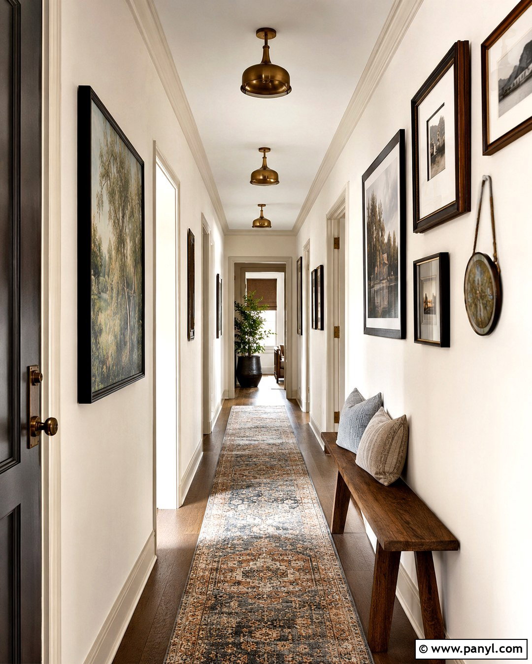 Swiss Coffee Hallway With Gallery Wall - 20 Swiss Coffee Wall Paint Ideas