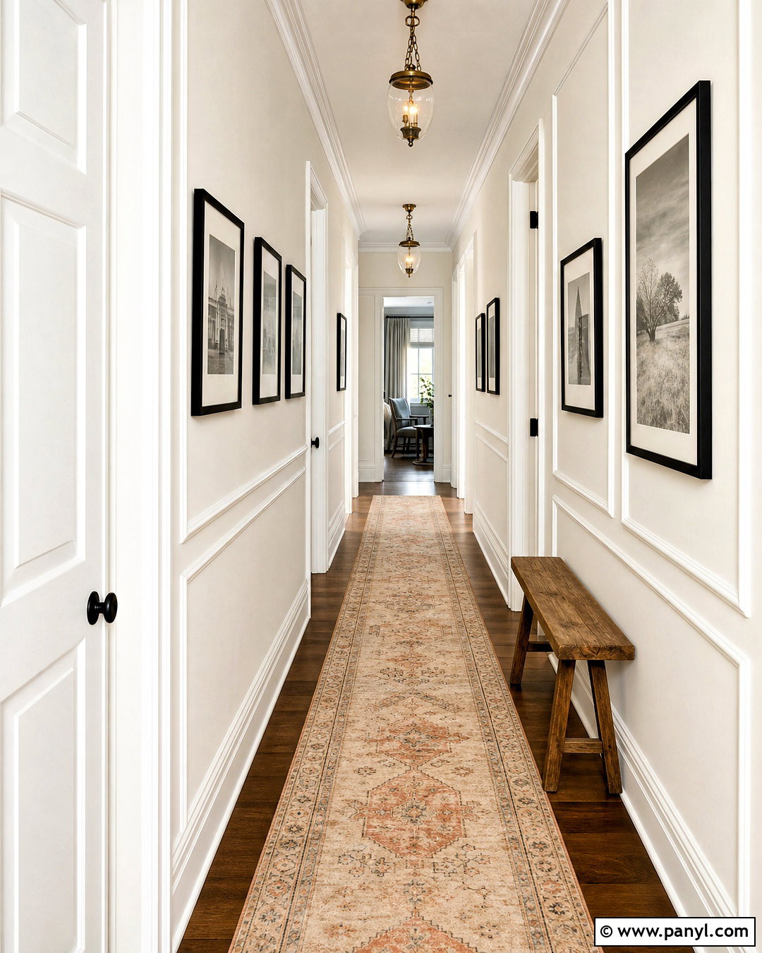 Swiss Coffee Hallway With White Picture Frame Molding - 20 swiss coffee walls with white trim ideas