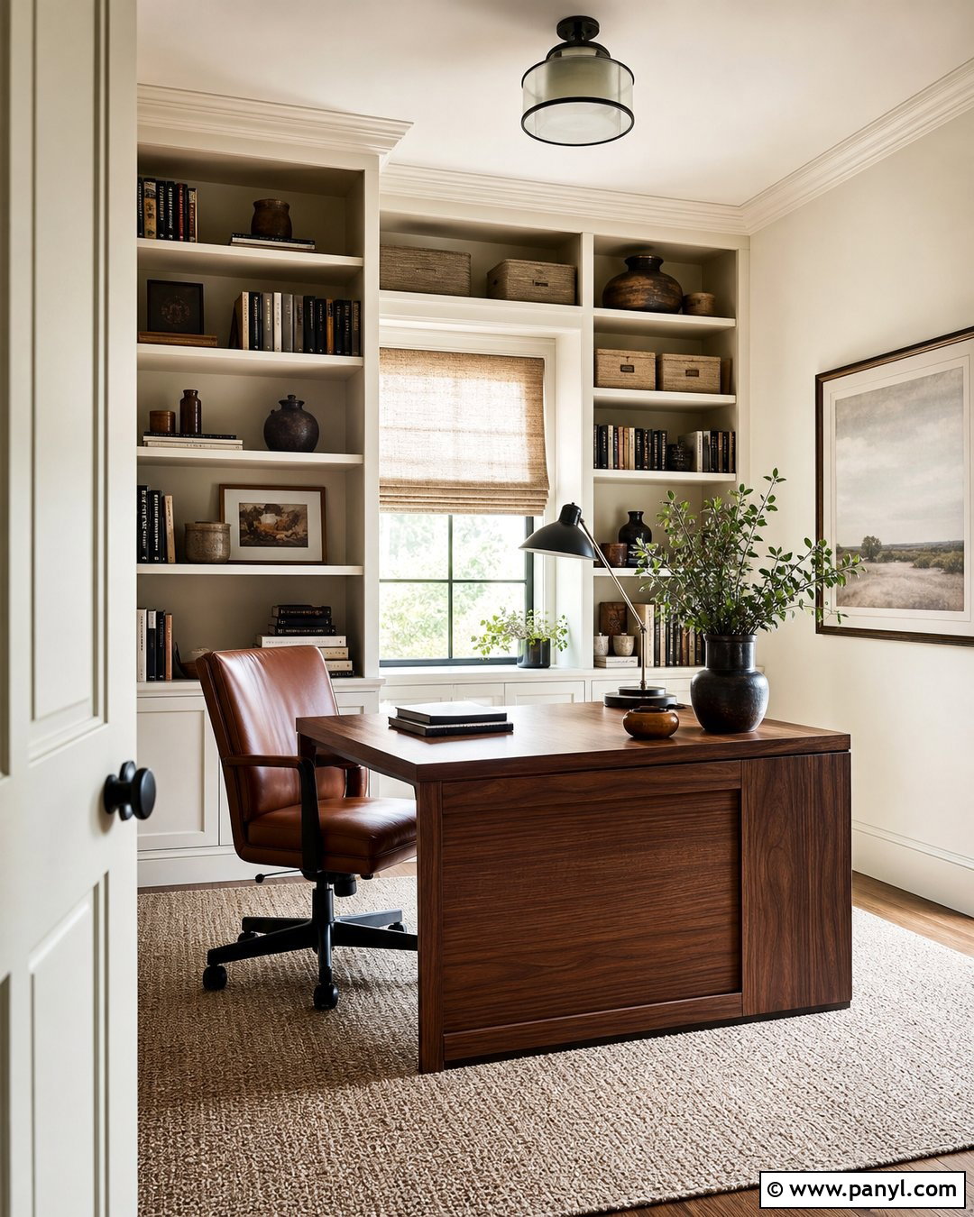 Swiss Coffee Home Office With Built-Ins - 25 Swiss Coffee Walls And Trim Ideas