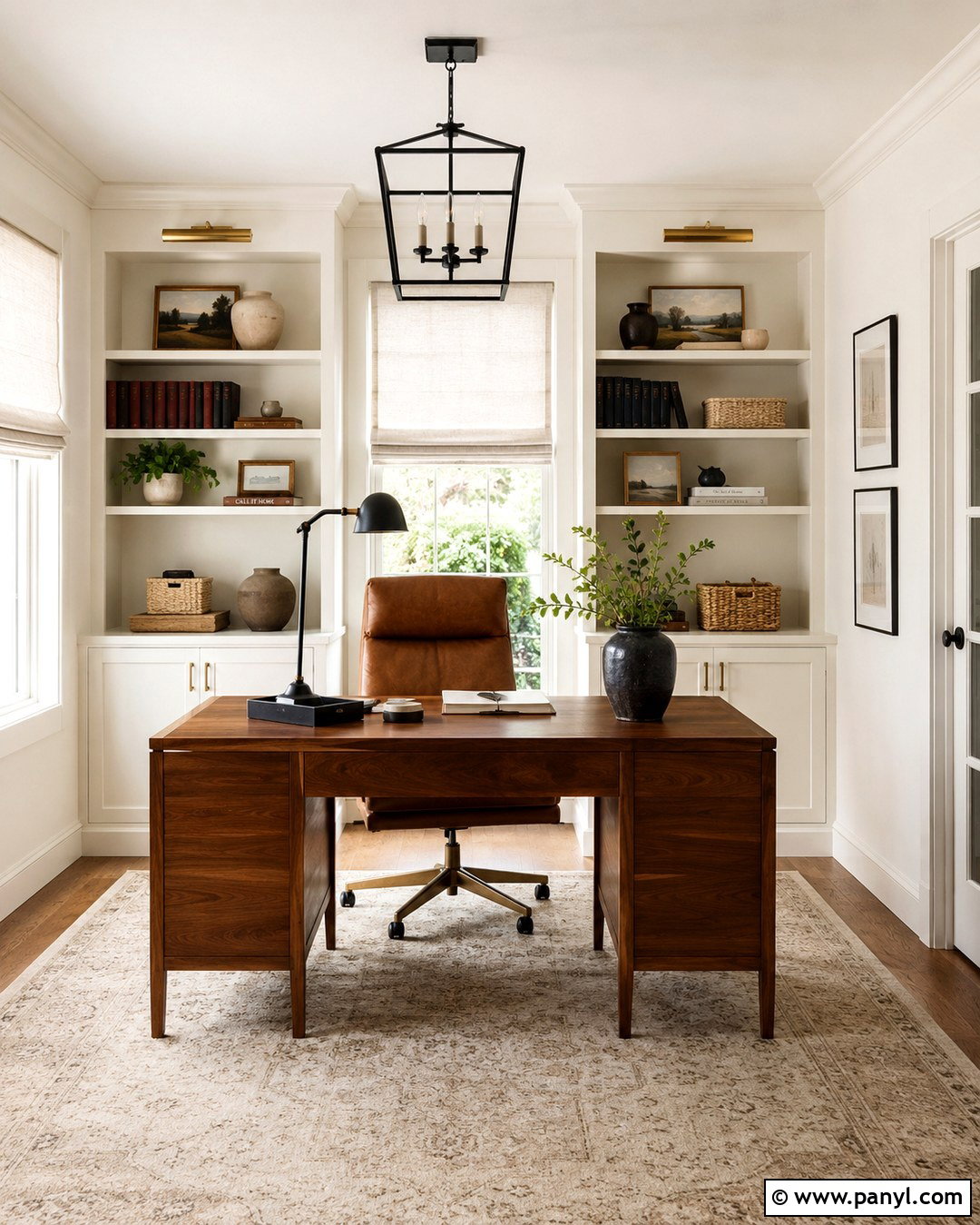 Swiss Coffee Home Office With Built-Ins - 20 Swiss Coffee Wall Paint Ideas