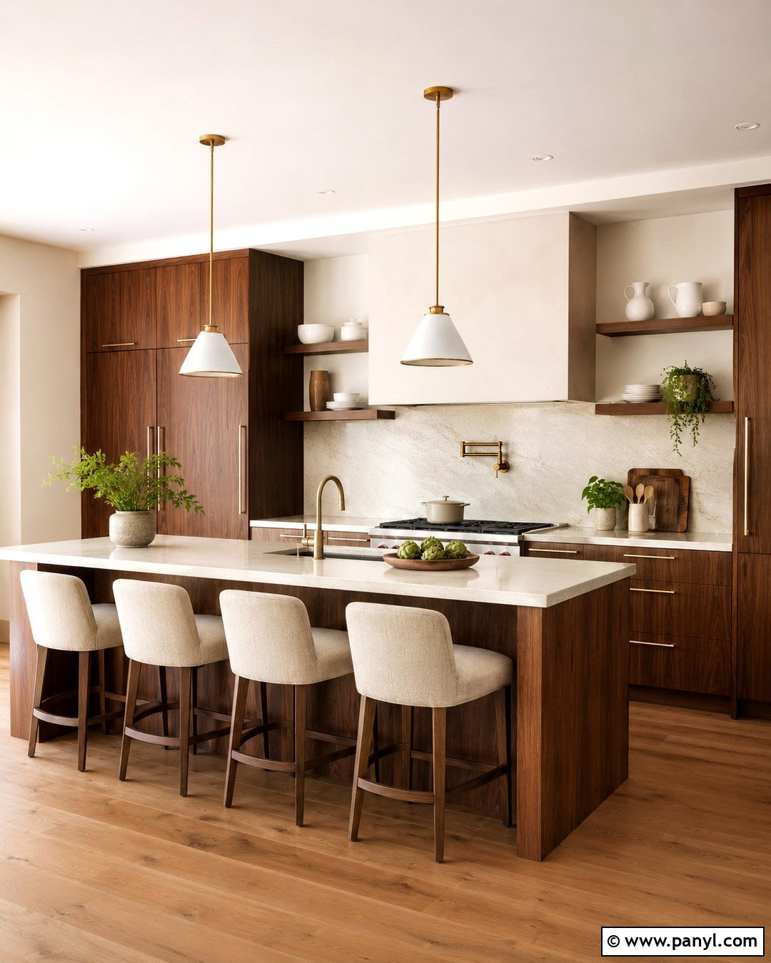 Swiss Coffee Kitchen Walls With Walnut Cabinets - 20 Swiss Coffee On Walls