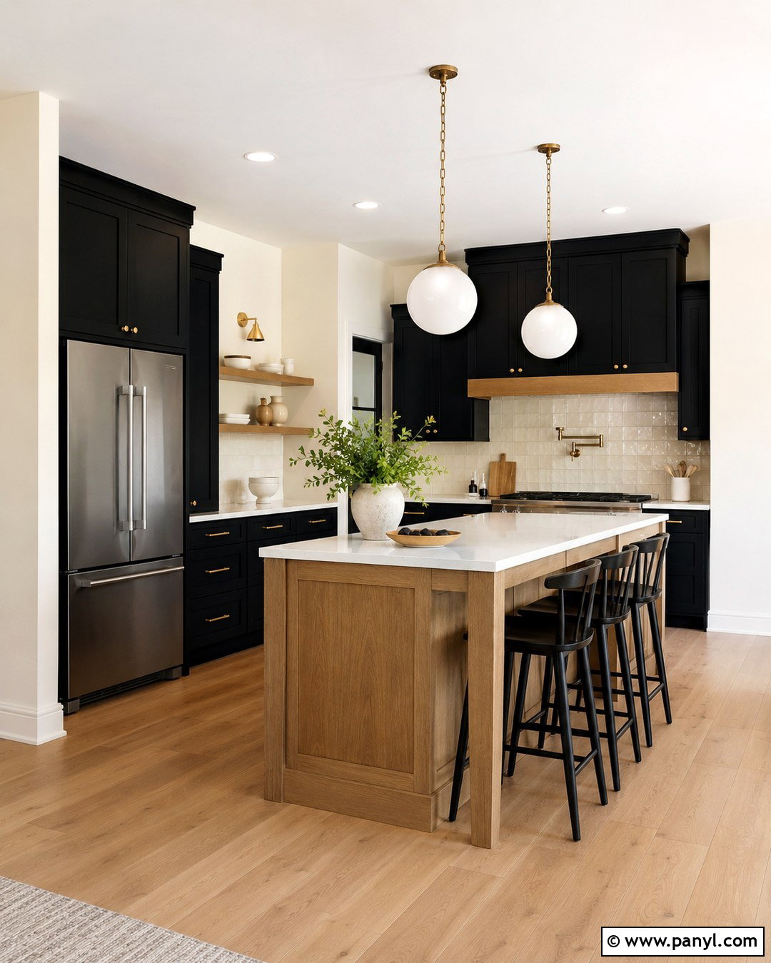 Swiss Coffee Kitchen With Black Cabinets - 20 Swiss Coffee Wall Paint Ideas