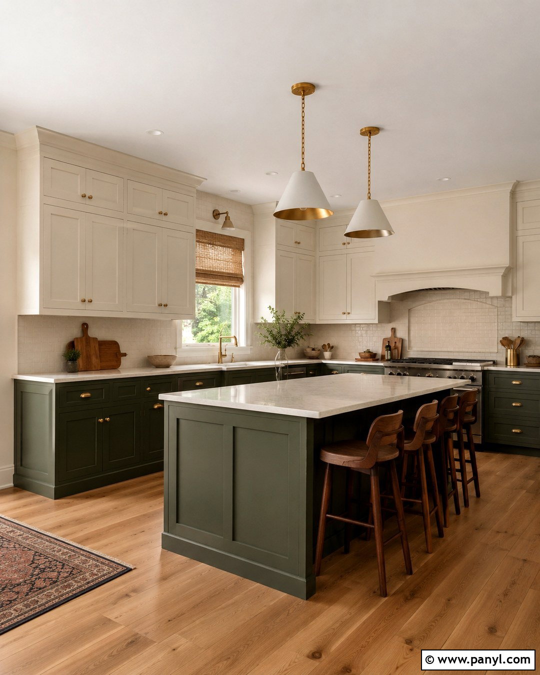 Swiss Coffee Kitchen With Green Cabinets - 20 Swiss Coffee Wall Paint Ideas