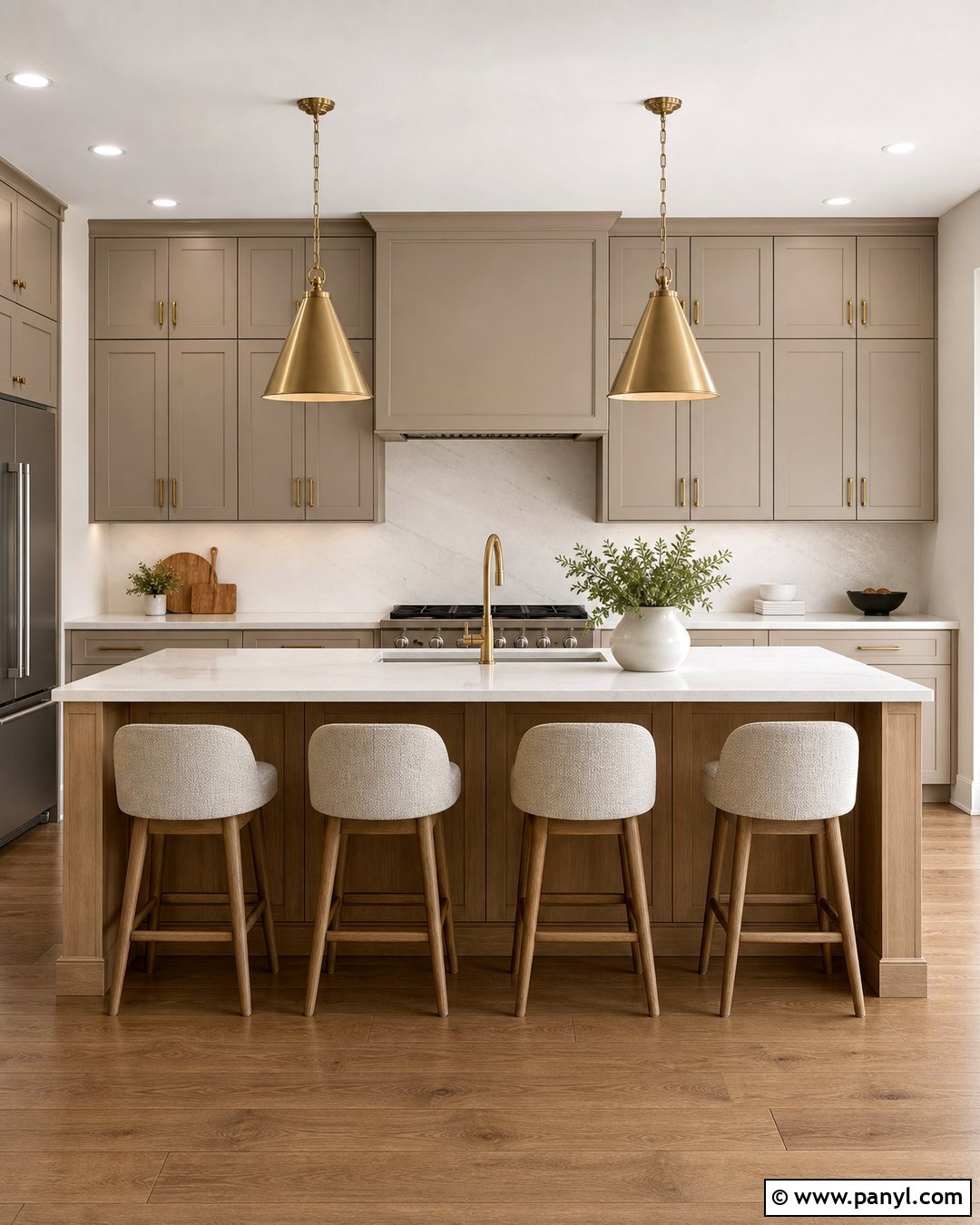 Swiss Coffee Kitchen With Greige Cabinets - 35 bm swiss coffee walls