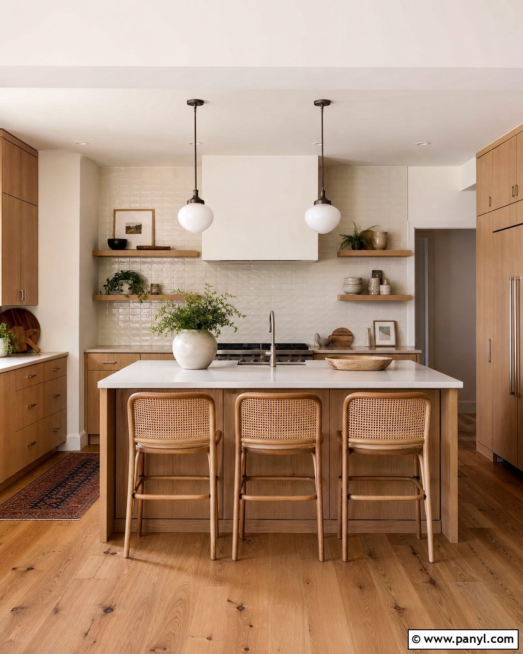 Swiss Coffee Kitchen With Natural Oak Cabinets - 35 bm swiss coffee walls