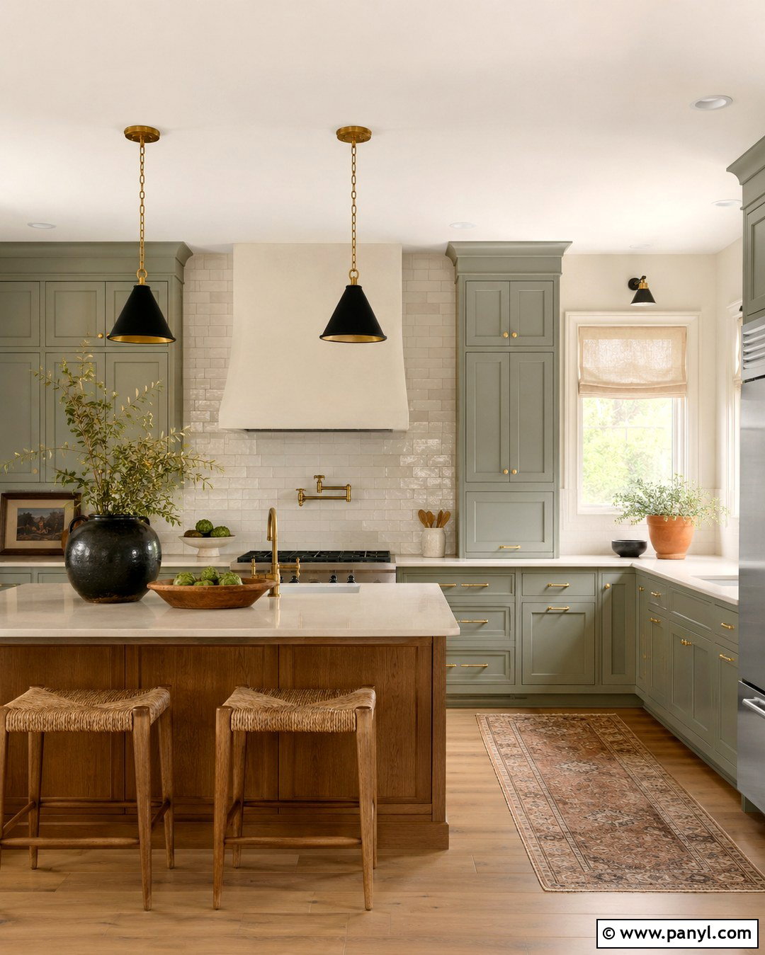 Swiss Coffee Kitchen With Sage Green Cabinets - 20 Swiss Coffee Interior Walls