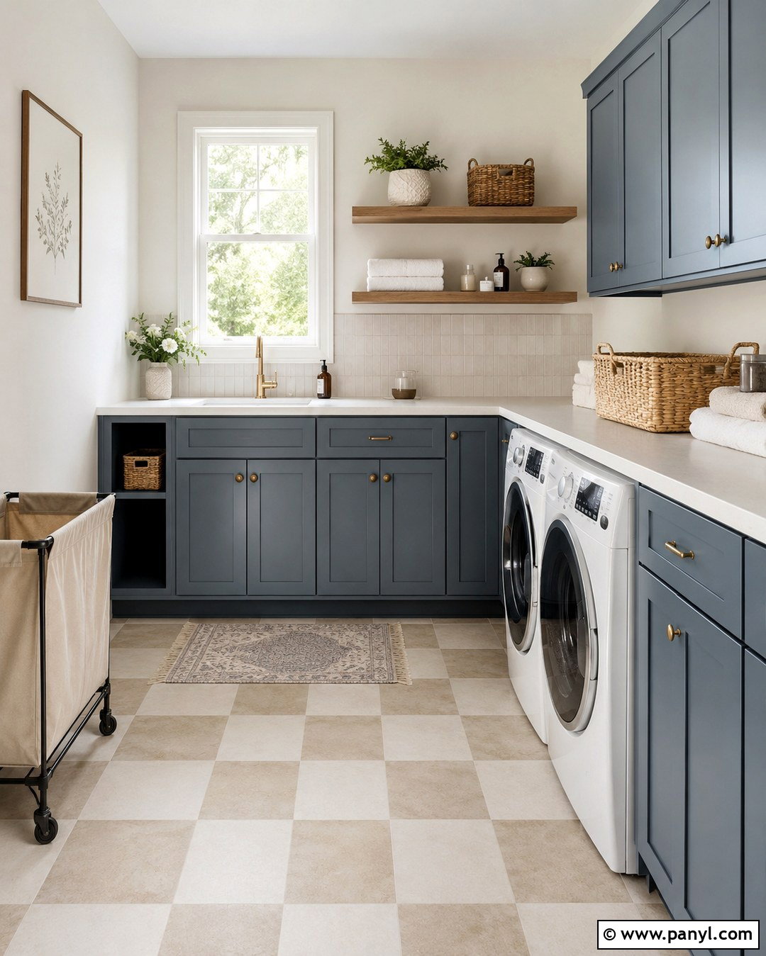 Swiss Coffee Laundry Room With Blue Cabinets - 20 Swiss Coffee Wall Paint Ideas