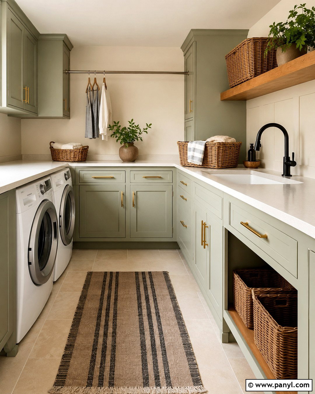 Swiss Coffee Laundry Room With Sage Cabinets - 20 Swiss Coffee Interior Walls