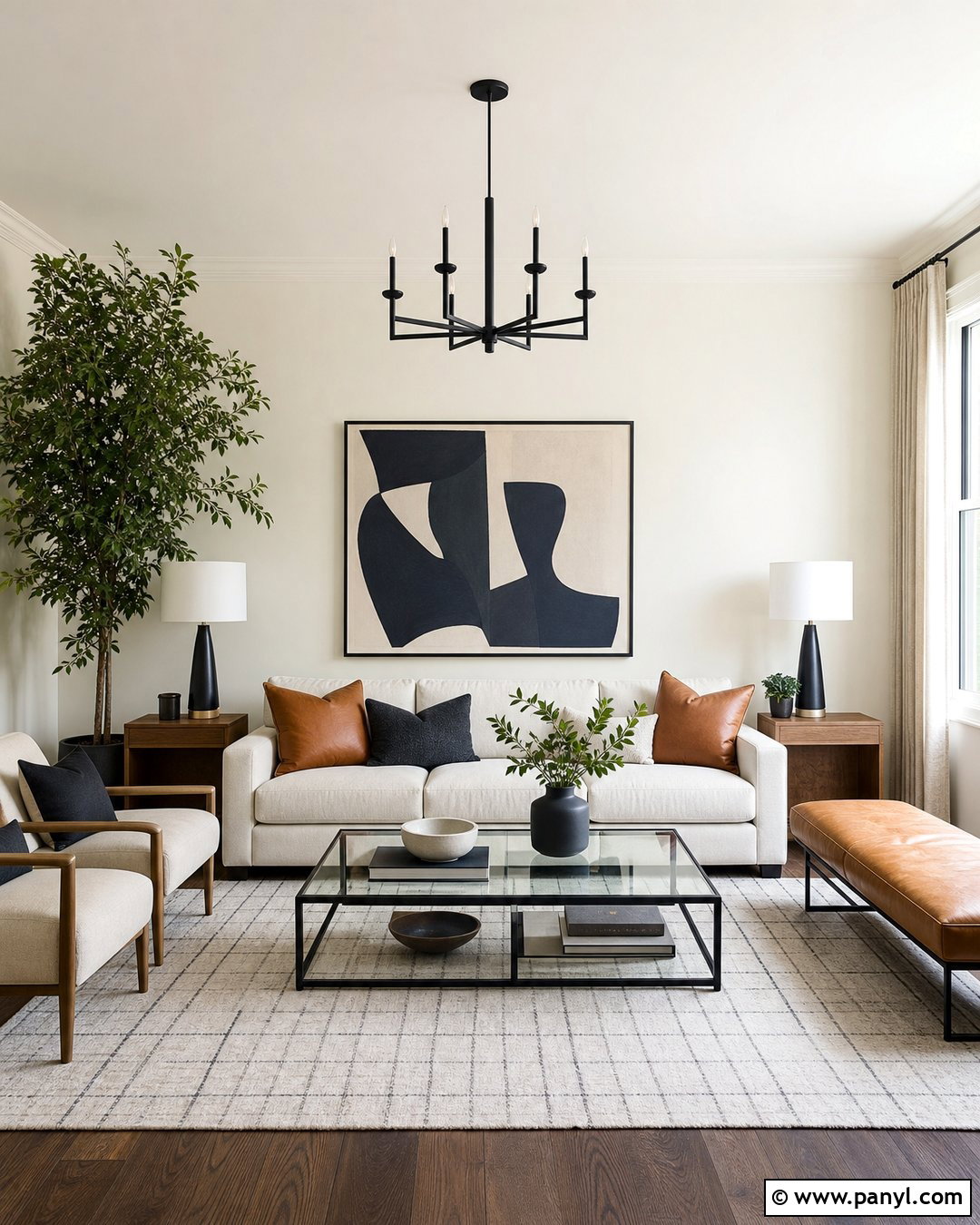 Swiss Coffee Living Room With Black Accents - 35 bm swiss coffee walls