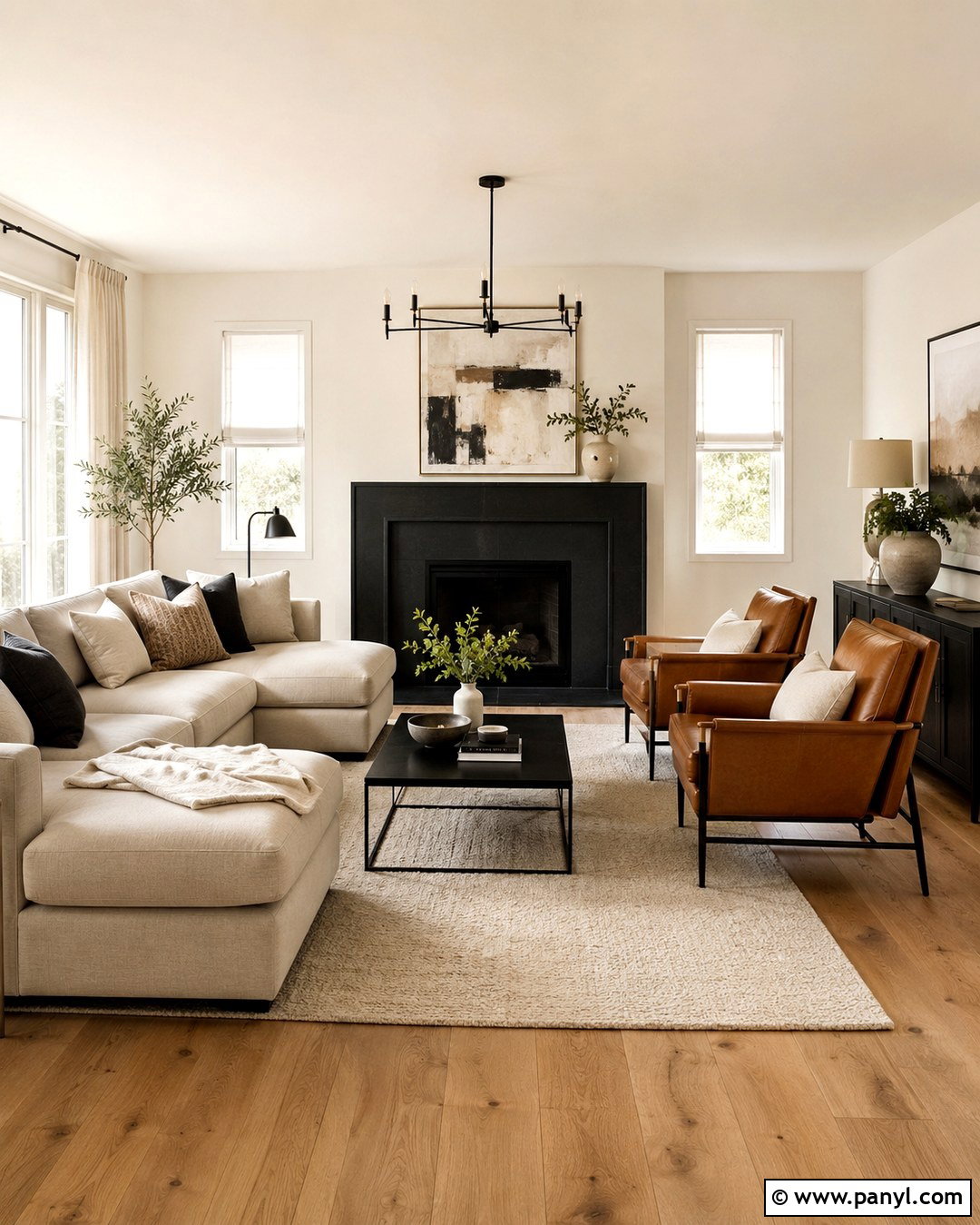 Swiss Coffee Living Room With Black Accents - 20 Swiss Coffee Wall Paint Ideas