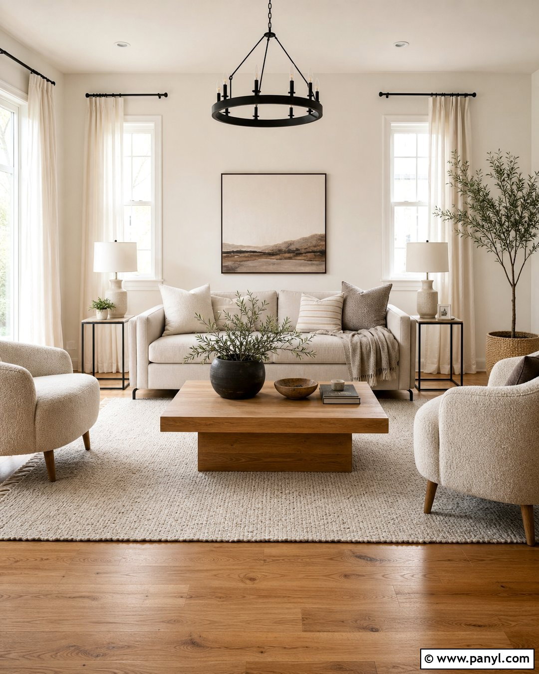 Swiss Coffee Living Room With Natural Oak - 35 bm swiss coffee walls