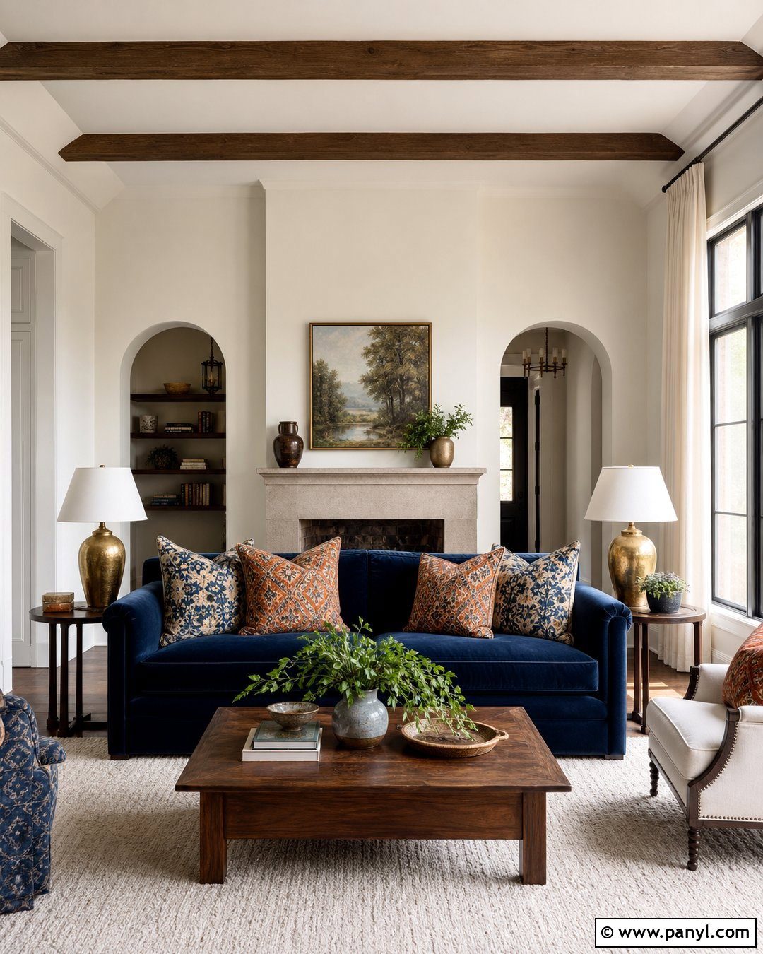 Swiss Coffee Living Room With Navy Blue - 35 bm swiss coffee walls