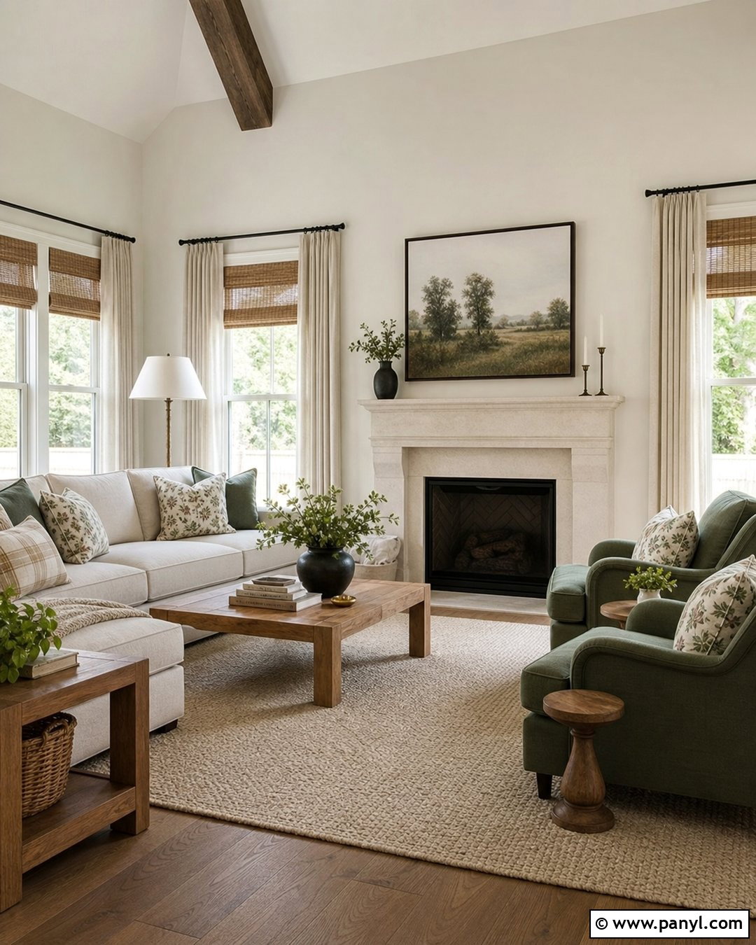 Swiss Coffee Living Room With Sage Green - 35 bm swiss coffee walls