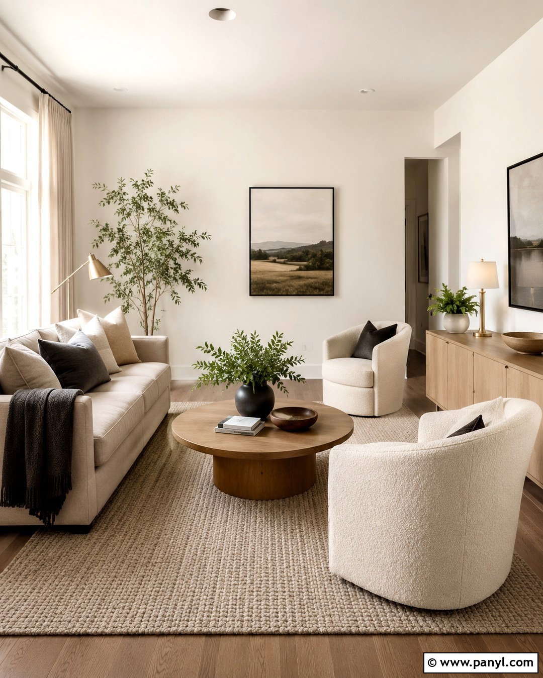 Swiss Coffee Living Room With White Oak - 20 Swiss Coffee Wall Paint Ideas