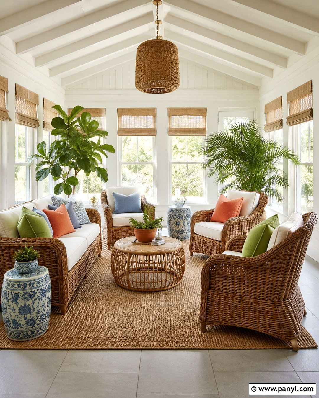 Swiss Coffee Sunroom With Wicker Furniture - 20 Swiss Coffee Wall Paint Ideas