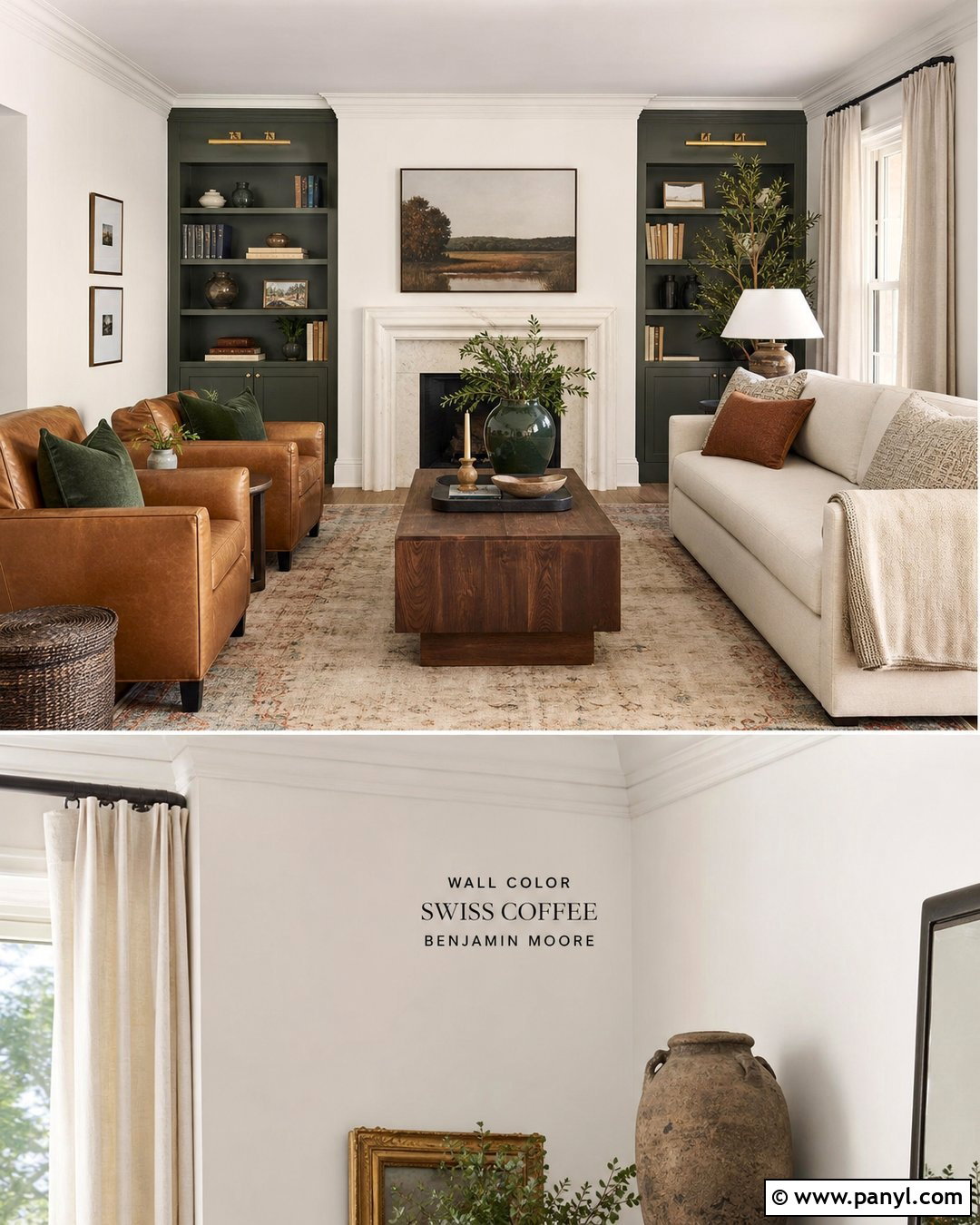 Swiss Coffee Walls With A Newburg Green Accent - 35 Benjamin Moore Swiss Coffee Walls