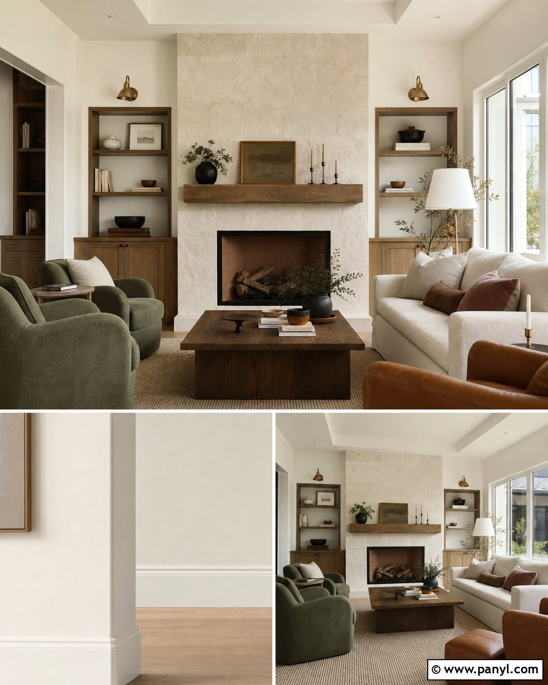 Swiss Coffee Walls With A Stone Fireplace - 35 Benjamin Moore Swiss Coffee Walls