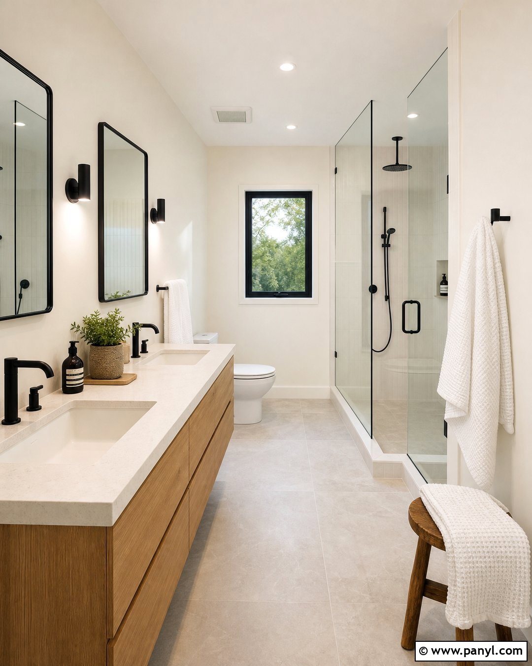 Swiss Coffee Walls With Black Bathroom Fixtures - 35 Benjamin Moore Swiss Coffee Walls