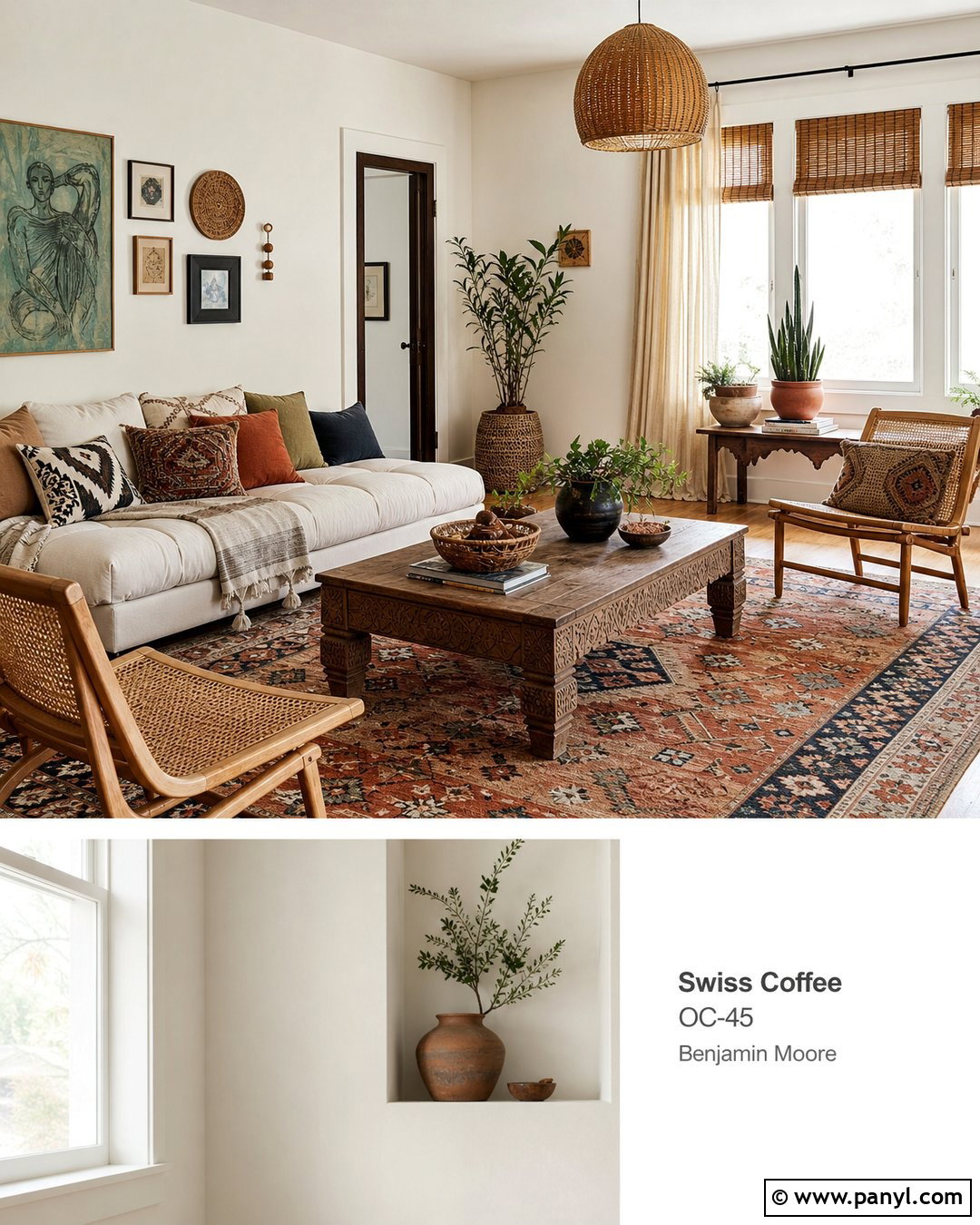 Swiss Coffee Walls With Boho Decor - 35 Benjamin Moore Swiss Coffee Walls