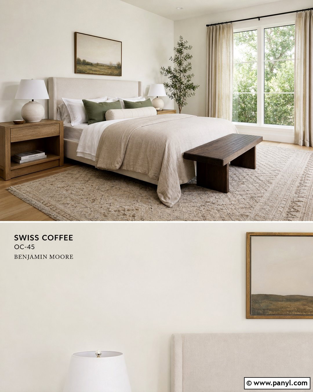 Swiss Coffee Walls With Linen Bedroom Decor - 35 Benjamin Moore Swiss Coffee Walls